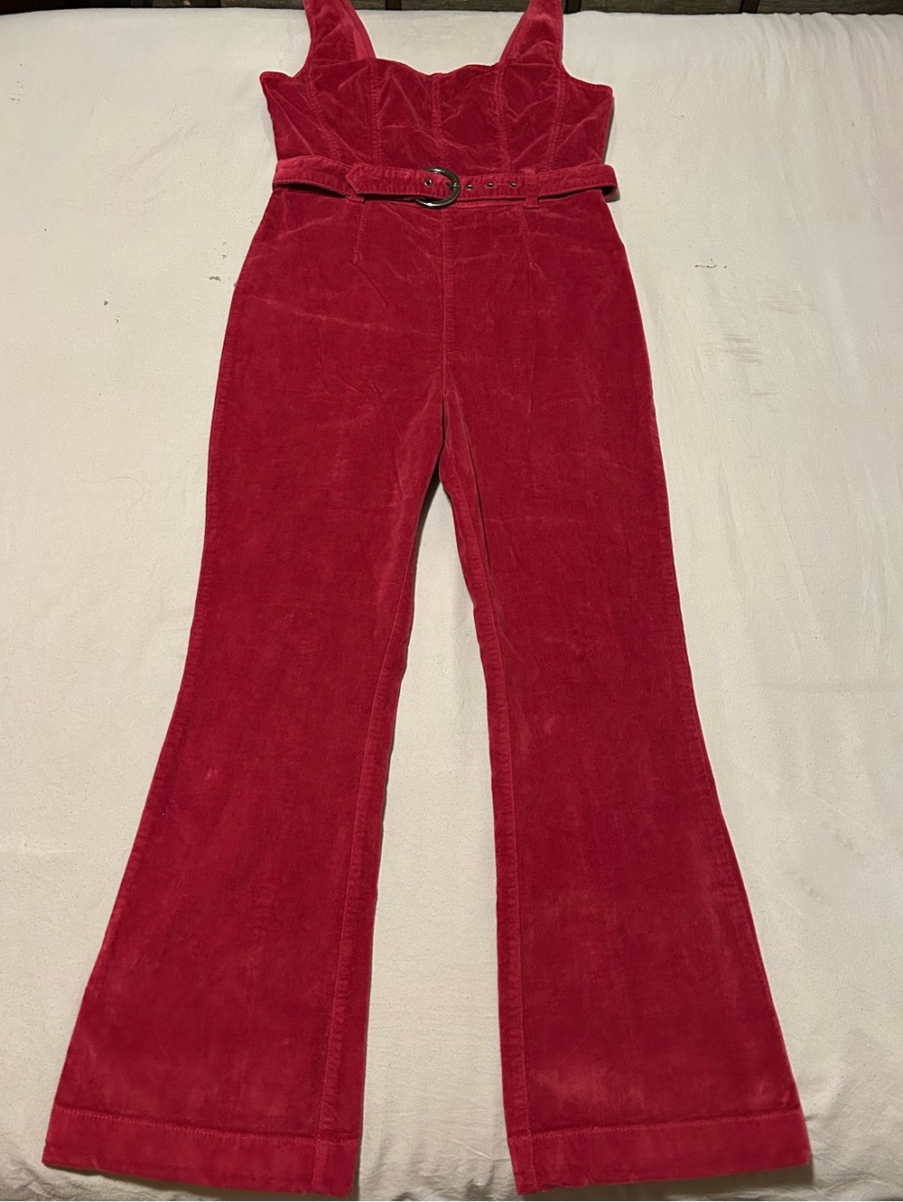 Free People Crimson Corduroy Belted Flare Jumpsuit